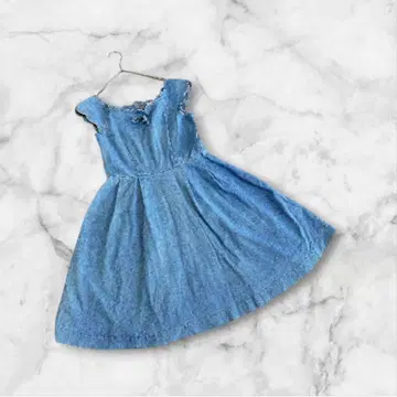 앙크루즈 데님 원피스 슬리브리스 리본 플레어 블루 M 사이즈