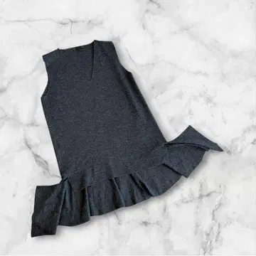 아이씨비 슬리브리스 티셔츠 튜닉 S 그레이 밑단 프릴 신축성