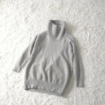 울 캐시미어 터틀넥 빅 칼라 니트 스웨터 S 그레이