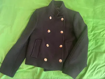 울 더블 브레스트 피 코트 블랙