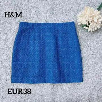 H&M 미니 스커트 사다리꼴 타이트 선명한 블루 트위드풍 EUR38