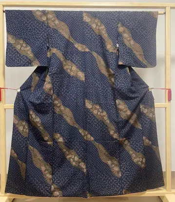 A 기모노 편안함 꽃무늬 남색 화학 섬유 이중 기모노 코몬 워셔블 기모노