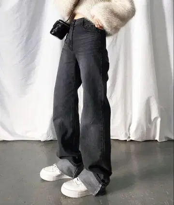 me+em select 롤업 포인트 하이웨스트 롱 데님 팬츠