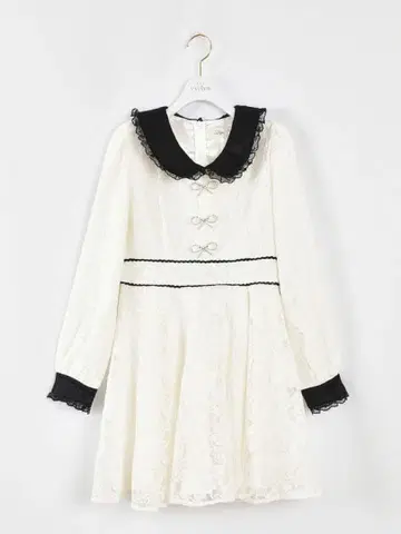에블린 비쥬 리본 원피스 OP 화이트 레이스