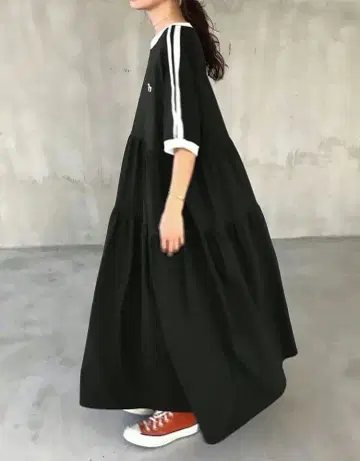 가을 반팔 롱 원피스 M 벌룬 스커트