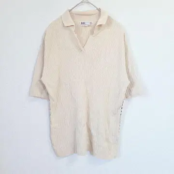 DAKS 닥스 반팔 니트 피케 셔츠 베이지 리브 일본제 40 L