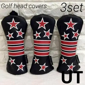 [ UT ] 골프 헤드커버 유틸리티 3세트 별 블랙 블랙 라인