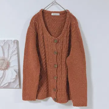 Golden Bear 가디건 케이블 짜임 스웨터 오렌지 계열 LL