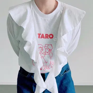 TARO HIRAHIRA 화이트 프릴 칼라 탈부착 카라 화이트