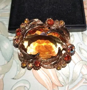 오렌지 기브레 유리 빈티지 보타니컬 브로치