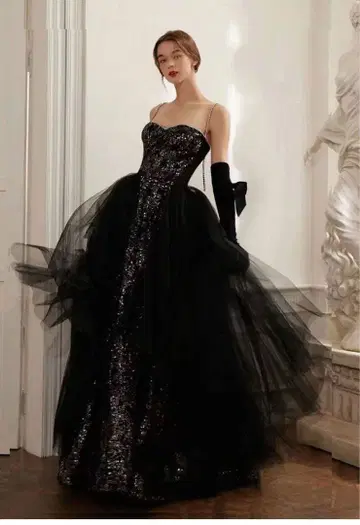 블랙 롱 드레스 캬바쿠라걸 드레스 연회 드레스 웨딩 드레스