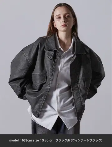 clel 빈티지 디자인 인조 가죽 블루종 블랙 계열 S