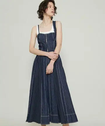 [ CASA FLINE ] 프론트 후크 데님 롱 원피스