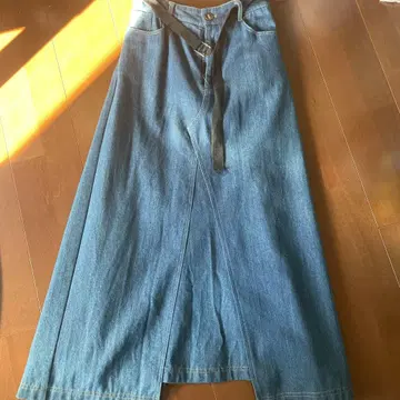 데님 랩스커트 슬릿 벨트 포함