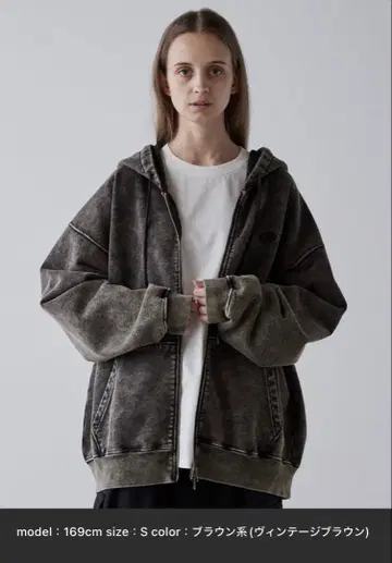 clel 헤비 웨이트 로고 자수 풀 집업 파카 빈티지 브라운 S