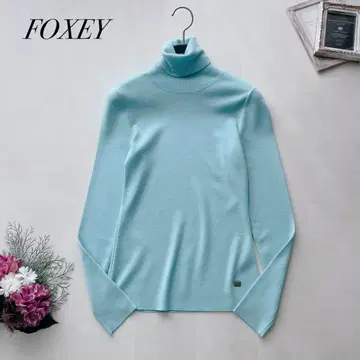 레어 폭시 긴팔 터틀넥 니트 로고 플레이트 블루 40