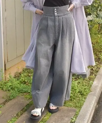 편직 하이웨스트 데님 팬츠