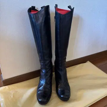 가죽 블랙 롱 부츠 중간 힐