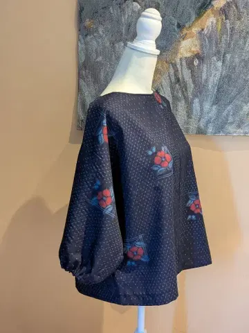 울 네이비 미사용 옷감 기모노 리메이크 7부 소매 풀오버