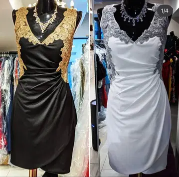 화이트 실버 자수 슬리브리스 드레스