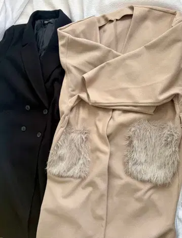 롱 코트 2세트 빅 사이즈 퍼 포켓 베이지 블랙 코트