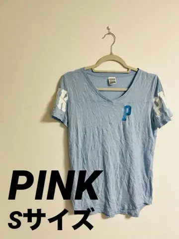 PINK 라이트 블루 V넥 티셔츠 S 사이즈