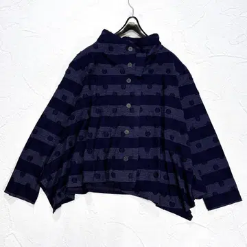 새상품급 지우 가디건 변형 도트 보더 코튼 하이넥 최근