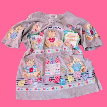 CUSE BERRY 컬러풀 자수 곰 T셔츠 레트로 팬시 귀여운