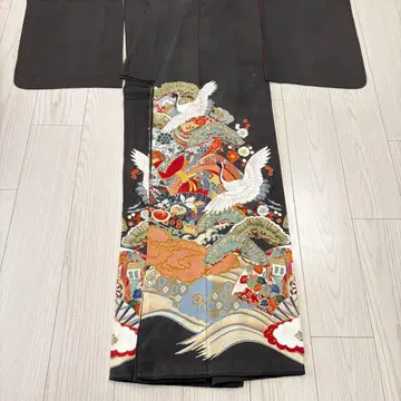 블랙 전모 기모노 앤티크 기모노 학 럭셔리