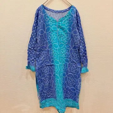 새상품급 자수 오부소매 튜닉 청록색 프리 사이즈 레이어드 봄옷 얇은 소재