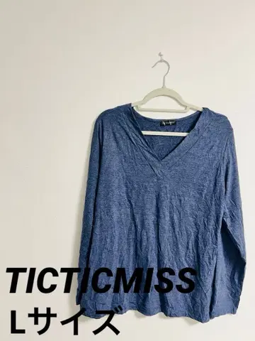 TICTICMISS 네이비 V넥 긴팔T셔츠