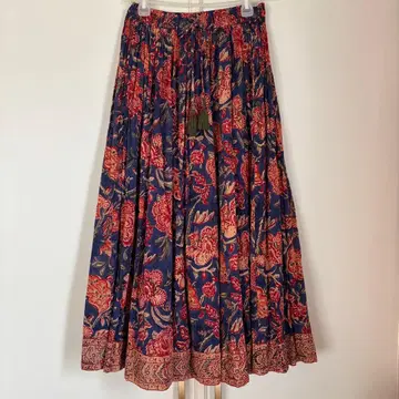 블록 프린트 인도 면 롱 원피스