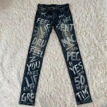 새상품급 REDPEPPER 페인트 데님 팬츠 롱 레그 슬림 레그 25