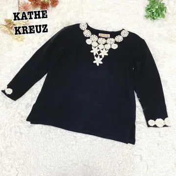 s.1828 [ 케테크루제 ] 긴팔 티셔츠 레이스 자수 꽃무늬 블랙 F