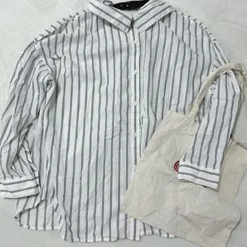 지나시스 초커 부착 셔츠 스트라이프 오버 사이즈 스키퍼 F