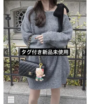 [ GRL 그레일 ] 원숄더 벨로아 리본 니트 미니 원피스[dr796]