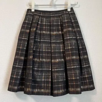 아나이 체크 무늬 플리츠 스커트