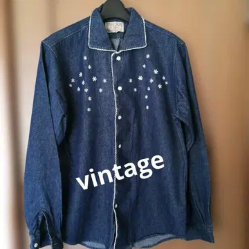 90s 빈티지 자수 데님 셔츠 긴팔 M~L 사이즈