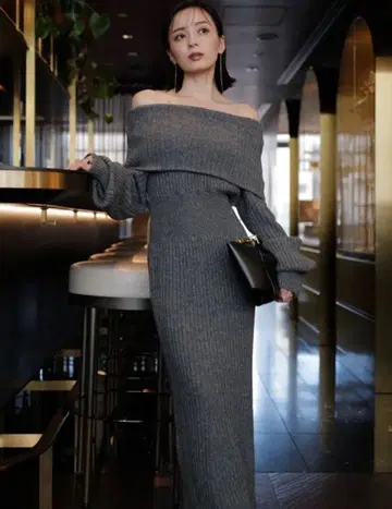 anuans 아뉴앙스 오프숄더 니트 원피스 오프숄