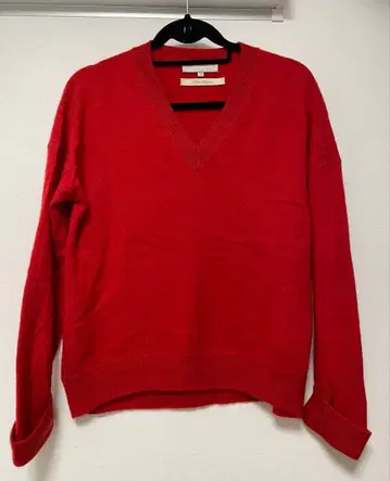 자유구 여성용 V넥 스웨터 오버 사이즈 레드 퓨어 캐시미어