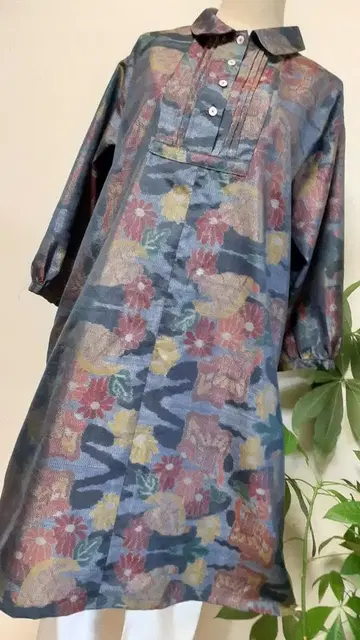 기모노 리메이크 본장 오시마 명주 가슴 절개 원피스