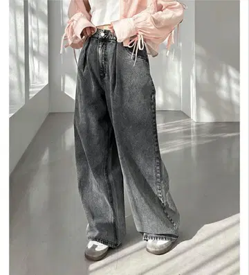 andme freesia 와이드 데님 블랙 케미컬 L