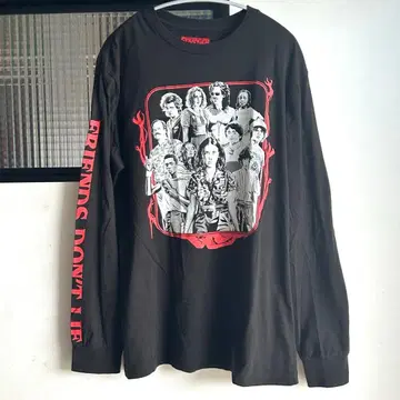 기묘한 이야기 롱티 블랙 L 소매 프린트 긴팔 리브 소매 Netflix