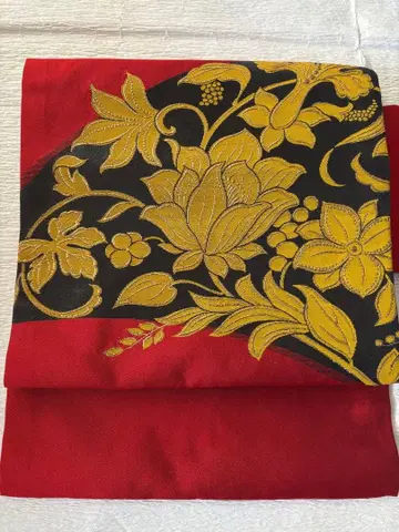 순수 실크 나고야 오비 크리스마스 설날 빨간색