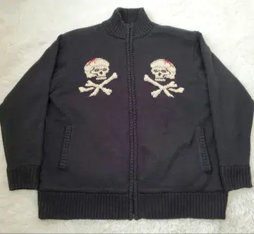 빅 사이즈 새상품급 Schott 스컬 자수 드라이버즈 니트 속기모