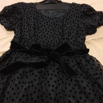 #블랙 도트 무늬 원피스 벨벳 리본 포함