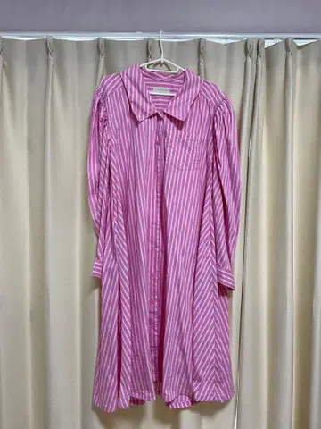 핑크 스트라이프 셔츠 원피스 긴팔