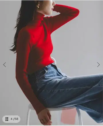 [컨디션 최상] 리브 터틀넥 니트 레드 프리 사이즈 노블