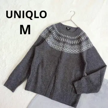 유니클로 남성용 니트 M 그레이 노르딕 무늬 촉촉하고 부드러운 감촉