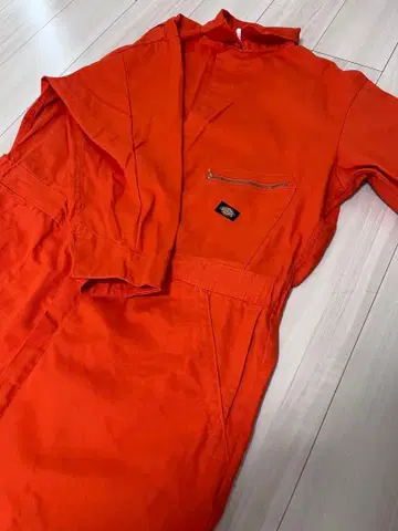 디키즈 오렌지 지퍼 포켓 부착 오버롤